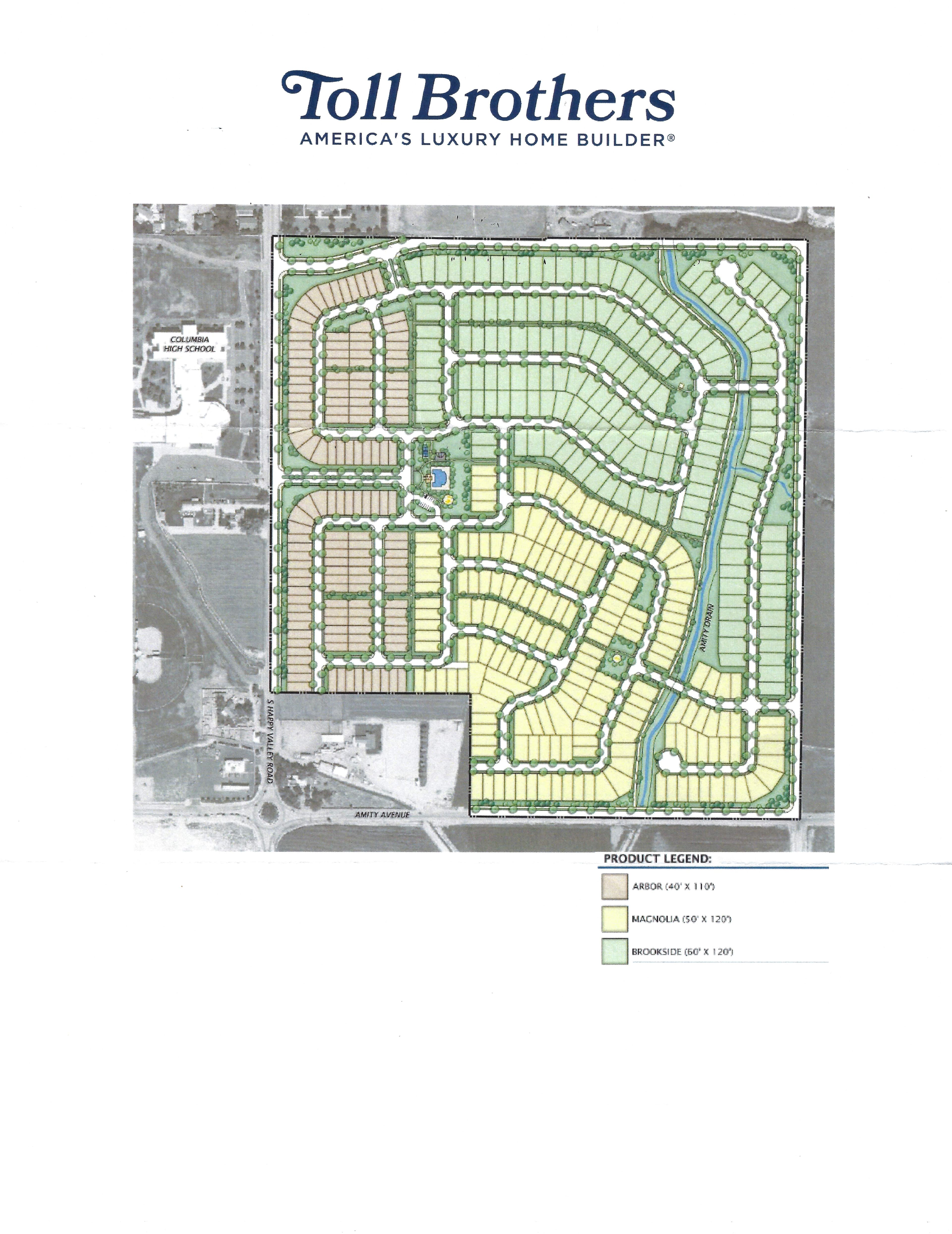 Toll Brothers concept plan for the proposed 137-acre development at E. Amity Ave and S. Happy Valley Rd in Nampa, Idaho.